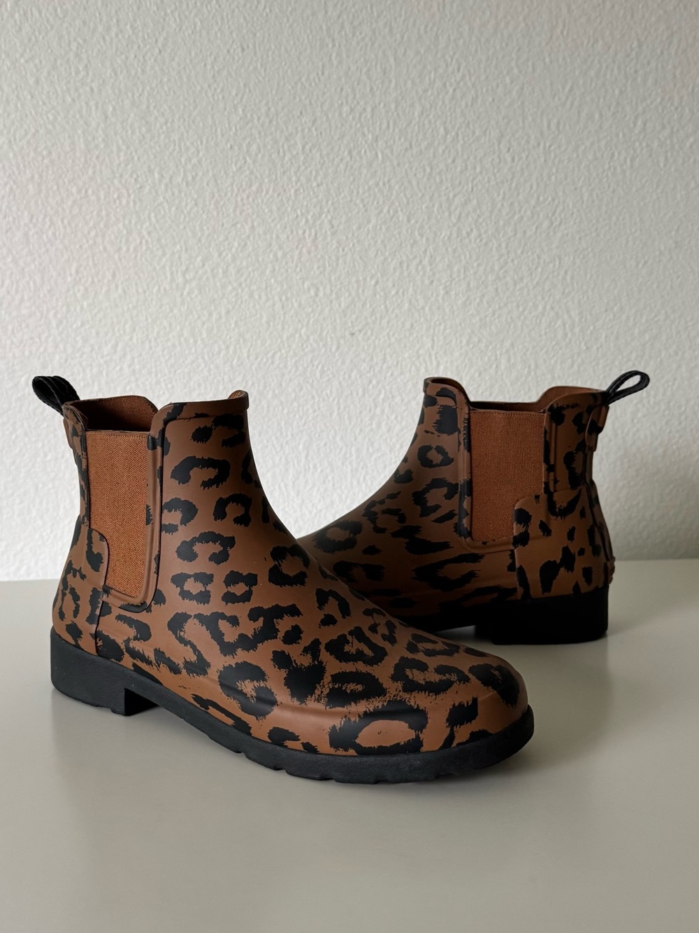Hunter Leopard-Print Chelsea Ankle Boots - Brown/Black, 8